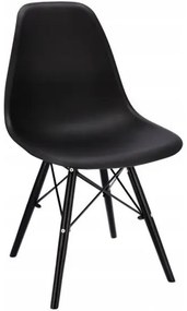 Scaun stil scandinav, plastic, metal, lemn, negru, 46x52x81 cm, Eva