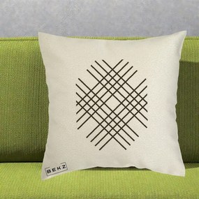 Perna Decorativa Geometric Grid, 40x40 cm, Ecru, Husa Detasabila, Perna Inclusa, BEKZ®