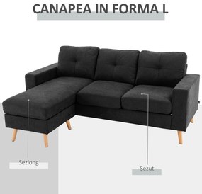 HOMCOM Canapea Colțar cu 3 Locuri Perne Detașabile și Șezlong Reversibil 193x136x85 cm, Negru | Aosom Romania