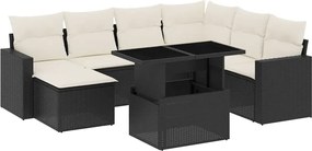 vidaXL Set mobilier de grădină cu perne, 8 piese, negru, poliratan