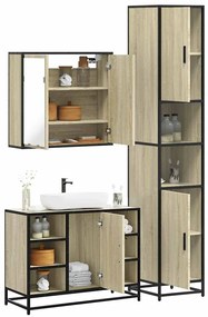 vidaXL Set mobilier de baie, 3 piese, stejar sonoma, lemn prelucrat