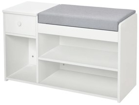 Banca pantofar cu perna, sertar si 3 compartimente deschise, mobilier din lemn pentru hol 81x31.5x49cm, alb | Aosom Romania