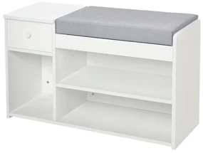 Banca pantofar cu perna, sertar si 3 compartimente deschise, mobilier din lemn pentru hol 81x31.5x49cm, alb | Aosom Romania