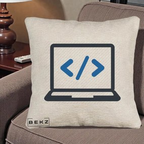 Perna Personalizata Laptop Cod HTML, 40x40 cm, Bej Canapea, Husa Detasabila, Perna Inclusa, BEKZ®