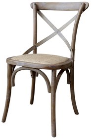 Scaun dining bej din rattan cu aspect vintage Old French