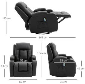 HOMCOM Fotoliu Relax pentru Masaj Rabatabil din Imitatie de Piele Bej cu 8 Puncte de Masaj si Telecomanda, 85x94x104cm, Negru | AOSOM RO