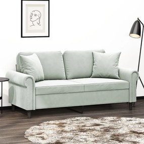 Canapea cu 2 locuri cu pernute, gri deschis, 140 cm, catifea