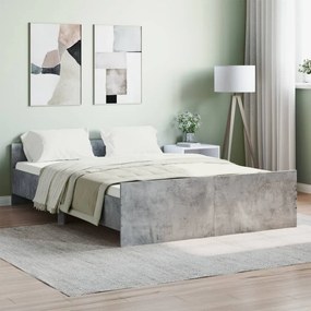 3203792 vidaXL Cadru de pat cu tăblie la cap/picioare, gri beton, 135x190 cm