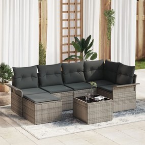 vidaXL Set de canapele pentru grădină cu pernă 7 pcs Gri Rattan poli
