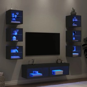 3216634 vidaXL Unități de perete TV cu LED-uri, 8 piese, negru, lemn prelucrat