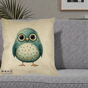 Perna Decorativa Pasare Teal cu Buline Teal, 40x40 cm, Crem, Husa Detasabila, Perna Inclusa, BEKZ®