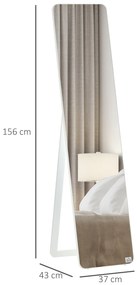 HOMCOM Oglindă pe Picior și de Perete dreptunghiulară dim. 37L x 43l x 156H cm Aspect Lemn Alb | Aosom Romania
