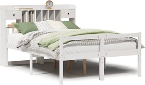 vidaXL Pat cu bibliotecă fără saltea, alb, 140x190 cm, lemn masiv pin