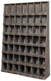 Etajeră vintage din lemn de pin, cu 49 de compartimente, H120 cm
