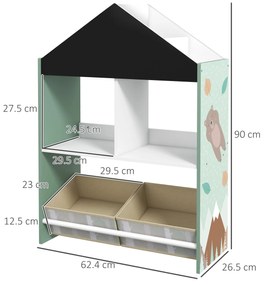 ZONEKIZ Raft Organizator Jucării cu Sertare și Rafturi Detașabile, Verde | Aosom Romania