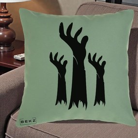 Perna Decorativa Halloween Maini Zombie Alb-Negru, 40x40 cm, Verde, Husa Detasabila, Perna Inclusa, BEKZ®