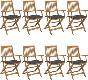 vidaXL Scaune de grădină pliabile cu perne, 8 buc., lemn masiv acacia