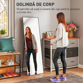 HOMCOM Oglindă Înaltă de Podea sau Perete pentru Dormitor și Cameră de zi, 40x4x150 cm, Negru | Aosom Romania