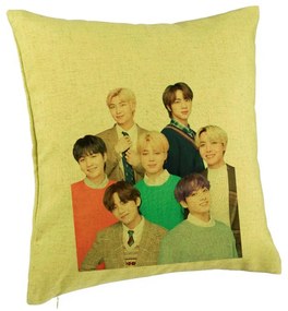 Perna Decorativa BTS Army cu Semnaturi, 40x40 cm, Verde, Husa Detasabila, Burduf