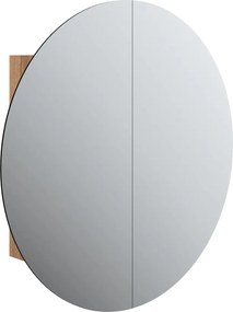 vidaXL Dulap de baie cu oglindă rotundă și LED, stejar, 54x54x17,5 cm