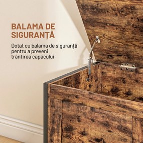 HOMCOM Bancă de Depozitare de 95L în Stil Industrial cu Capac cu Balamale de Siguranță, 80x40x49 cm, Maro Rustic | Aosom Romania