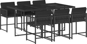 vidaXL Set mobilier de grădină cu perne, 7 piese, negru, poliratan