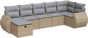 vidaXL Set canapele de grădină, 7 piese, cu perne, bej, poliratan