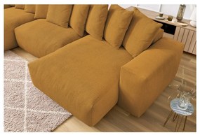 Colțar galben muștar cu tapițerie din catifea reiată Voltaire – Bobochic Paris