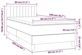 Pat box spring cu saltea, maro inchis, 80x200 cm, textil Maro inchis, 80 x 200 cm, Benzi verticale