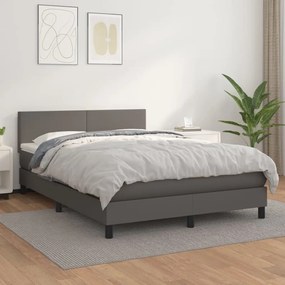 Pat box spring cu saltea, gri, 140x200 cm, piele ecologica Gri, 140 x 200 cm, Design simplu