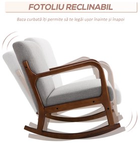 Fotoliu Tapitat HOMCOM din Lemn si In Gri, pentru sufragerie, 64x86x80cm | Aosom Romania