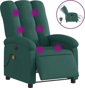 vidaXL Fotoliu electric de masaj rabatabil, verde închis, textil
