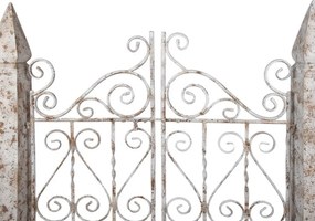 Poarta decorativa de gradina, alb, din metal, aspect vintage,