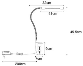 Lampă de birou cu clește neagră incluzând LED cu dimmer tactil - Lionard