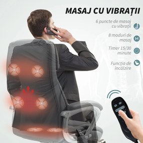 HOMCOM Scaun de Birou cu Masaj în 6 Puncte, Vibrant și Înclinabil, cu Buzunar și Telecomandă, 66x72x113-121 cm, Gri | Aosom Romania