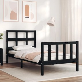 3193000 vidaXL Cadru de pat cu tăblie, negru, 90x200 cm, lemn masiv