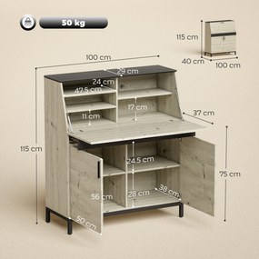 HOMCOM Birou-secretar industrial cu rafturi și cadru metalic 100 cm lemn natural și negru | Aosom Romania