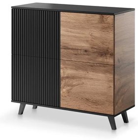 Comoda Random KM2 stejar wotan/negru - L100 x A40 x h95 cm
