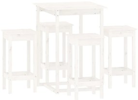 3124738 vidaXL Set mobilier de bar, 5 piese, alb, lemn masiv de pin