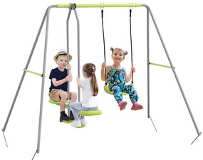 Outsunny Leagăn 2 cadru portic cu 1 leagăn și față în față 255 x 160 x 180 cm greutate maximă 135 kg verde gri | Aosom Romania