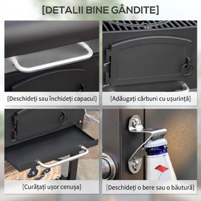Outsunny Charcoal BBQ Grill and Smoker Combo w/ Adjustable Height, Folding Shelves, Thermometer, and Wheels | Aosom Romania