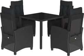 vidaXL Set mobilier de grădină cu perne, 5 piese, negru, poliratan