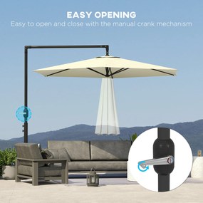 Outsunny Umbrelă Terasă 2.91m cu Consolă, Manivelă, Bază Cruce și Orificiu Aerisire, Suspendată | Aosom Romania