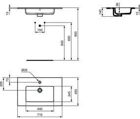 Lavoar Ideal Standard Tempo 71 cm, montare pe mobilier - E053501