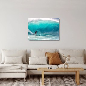 Tablou pe sticlă - Surfer în valuri (70x50 cm)