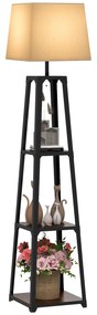 Lampa de Podea cu Rafturi, Inalta, Independenta, cu Abajur din Material Textil (Becul Nu Este Inclus), Nuc Maro si Bej, HOMCOM | Aosom Romania