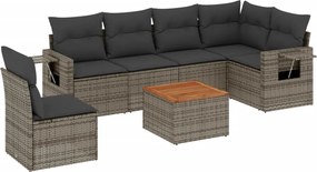 vidaXL Set canapele de grădină, 7 piese, cu perne, gri, poliratan