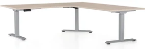 Masa inaltime reglabila OfficeTech Angle, 180 x 200 cm, bază gri, stejar