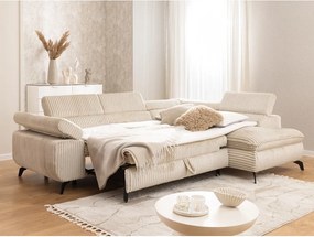 Colțar bej cu tapițerie din catifea reiată (cu colț pe partea dreaptă/în formă de ”L”) Marbeya – Ropez