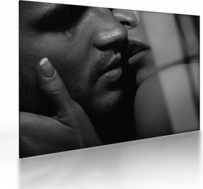 Tablou pe sticlă - Sărutul, fotografie alb-negru (70x50 cm)